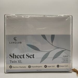 Luxclub Sheet Set Twin XL White 4 Pc Flat & Fitted Sheet 2 Pillow Cases